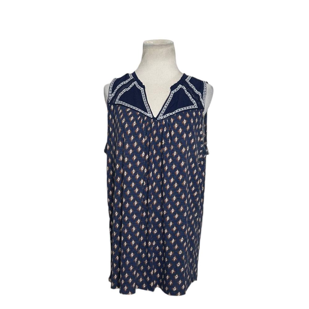Poof Blue print sleeveless boho tunic top size XL